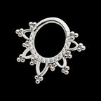 Pave Set Round CZ with Tri Beads Front Facing Hinged Segment Clicker Hoop Earring / Nosering – Titanium