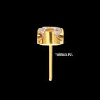 24Kt Gold PVD Titanium Threadless Semi-Bezel Set CZ Gem Top