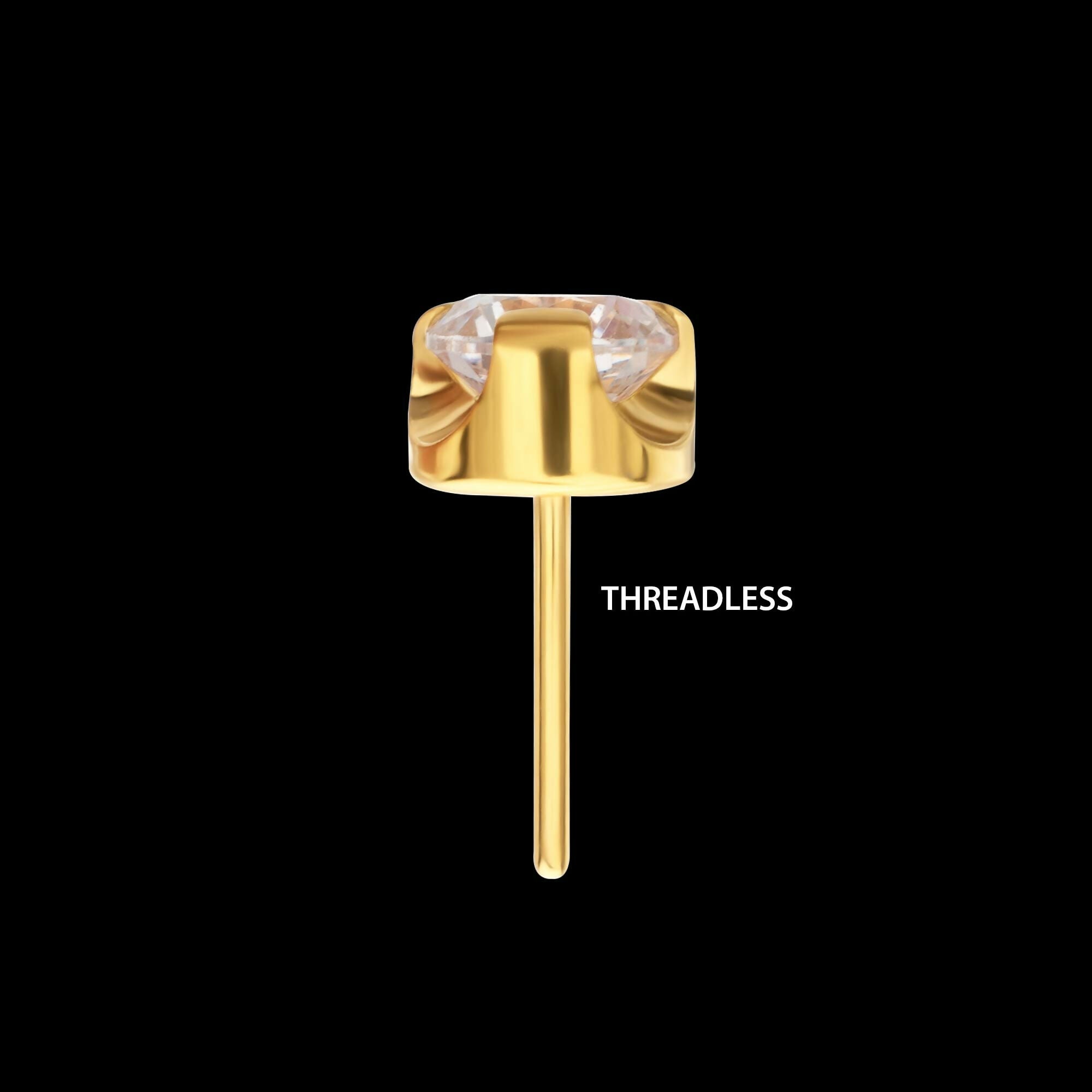 24Kt Gold PVD Titanium Threadless Semi-Bezel Set CZ Gem Top