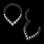 Black PVD Titanium CNC Set Gem Front Facing Teardrop Shape Hinged Segment Clicker Hoop Earring / Nosering