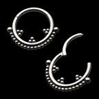 Trio Beaded Cluster Front Facing Hinged Segment Clicker Hoop Earring / Nosering – Titanium