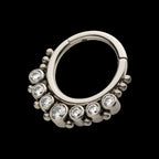 7 Cluster Bezel Set CZ & Beads Front Facing Hinged Segment Clicker Hoop Earring / Nosering – Titanium