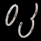 Alternating CZ & Pyramid Stud Side Facing Hinged Segment Clicker Hoop Earring / Nosering – Titanium