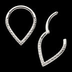 Hammered V-Shape Front Facing Hinged Segment Clicker Hoop Earring / Nosering – Titanium