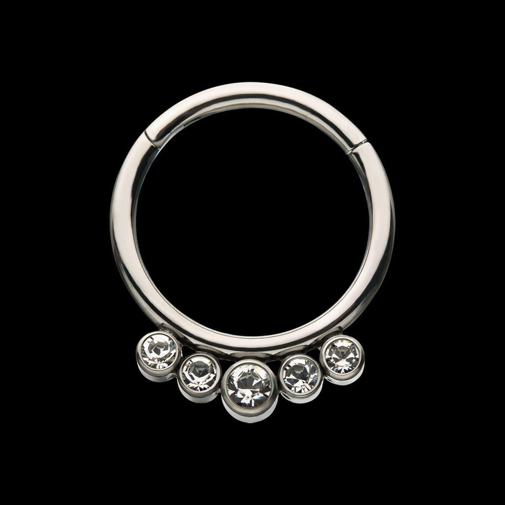 5 Cluster Petite Bezel Set Swarovski Crystal/Opal Front Facing Hinged Segment Clicker Hoop Earring / Nosering – Titanium