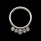 5 Cluster Petite Bezel Set Swarovski Crystal/Opal Front Facing Hinged Segment Clicker Hoop Earring / Nosering – Titanium