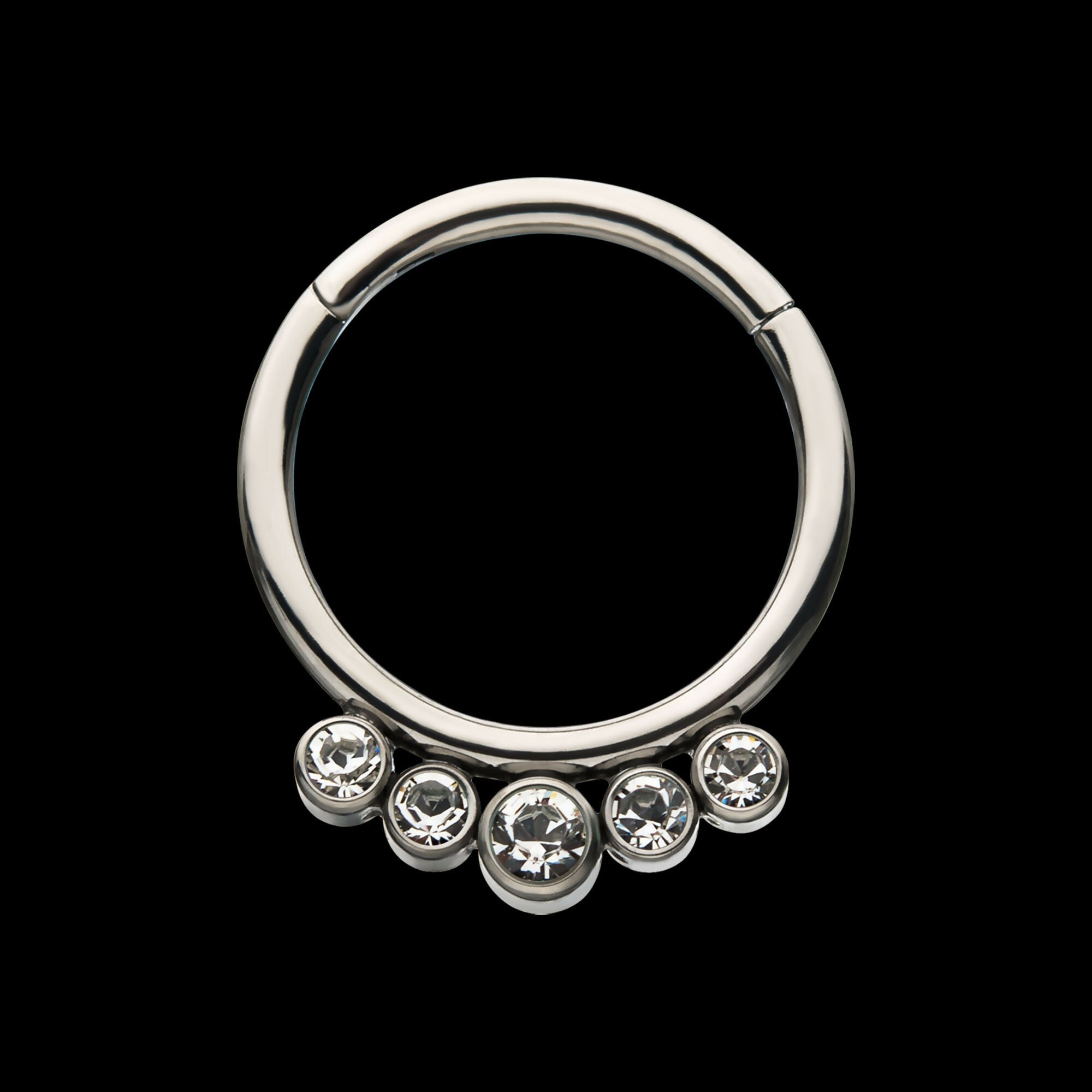 5 Cluster Petite Bezel Set Swarovski Crystal/Opal Front Facing Hinged Segment Clicker Hoop Earring / Nosering – Titanium
