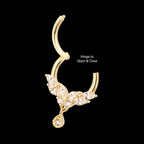 14Kt Gold Marquise Cluster Butterfly with Gem Dangle Front Facing Hinged Segment Clicker