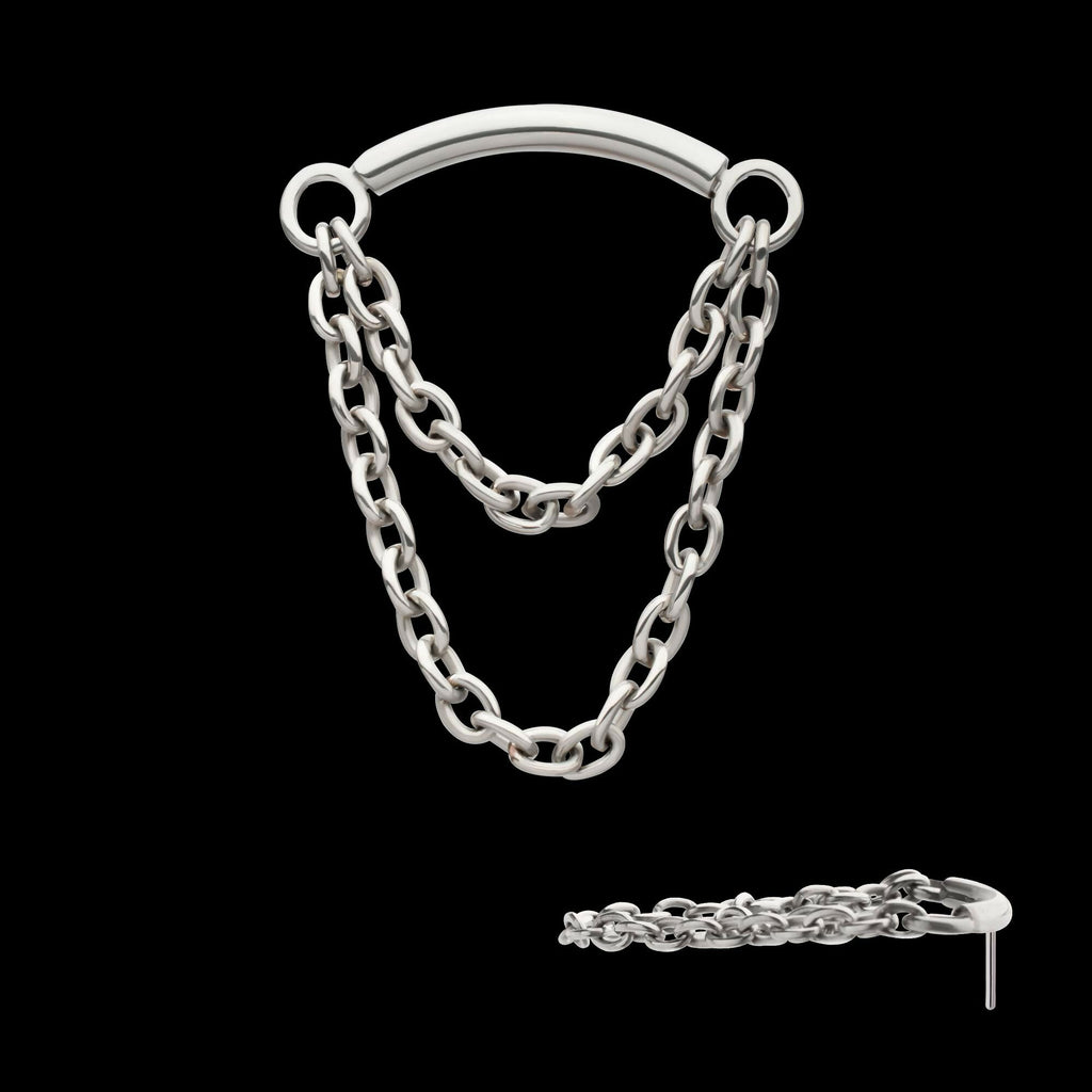 Titanium Threadless 2-Tier Dangle Chain Curved Bar Top