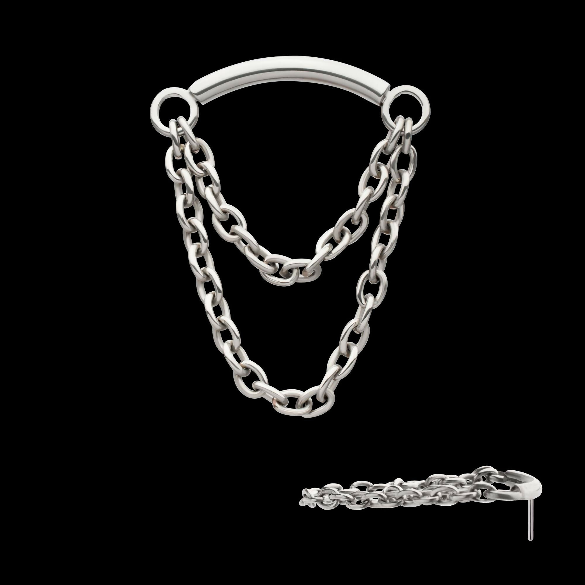 Titanium Threadless 2-Tier Dangle Chain Curved Bar Top
