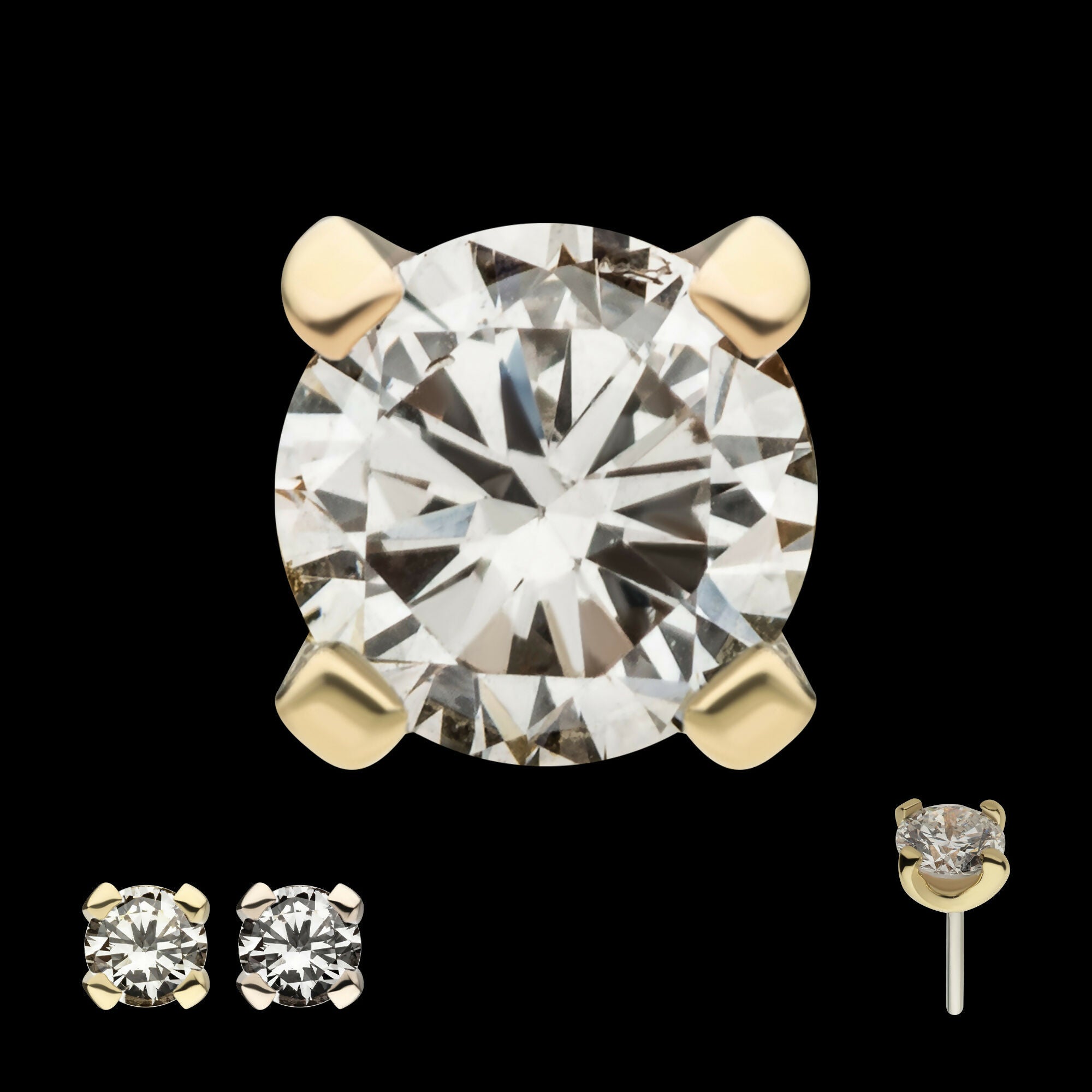 14Kt Gold Threadless Top with 4-Prong Round Lab-Grown