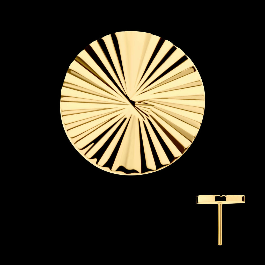 24Kt Gold PVD Titanium Threadless Corrugated Round Top