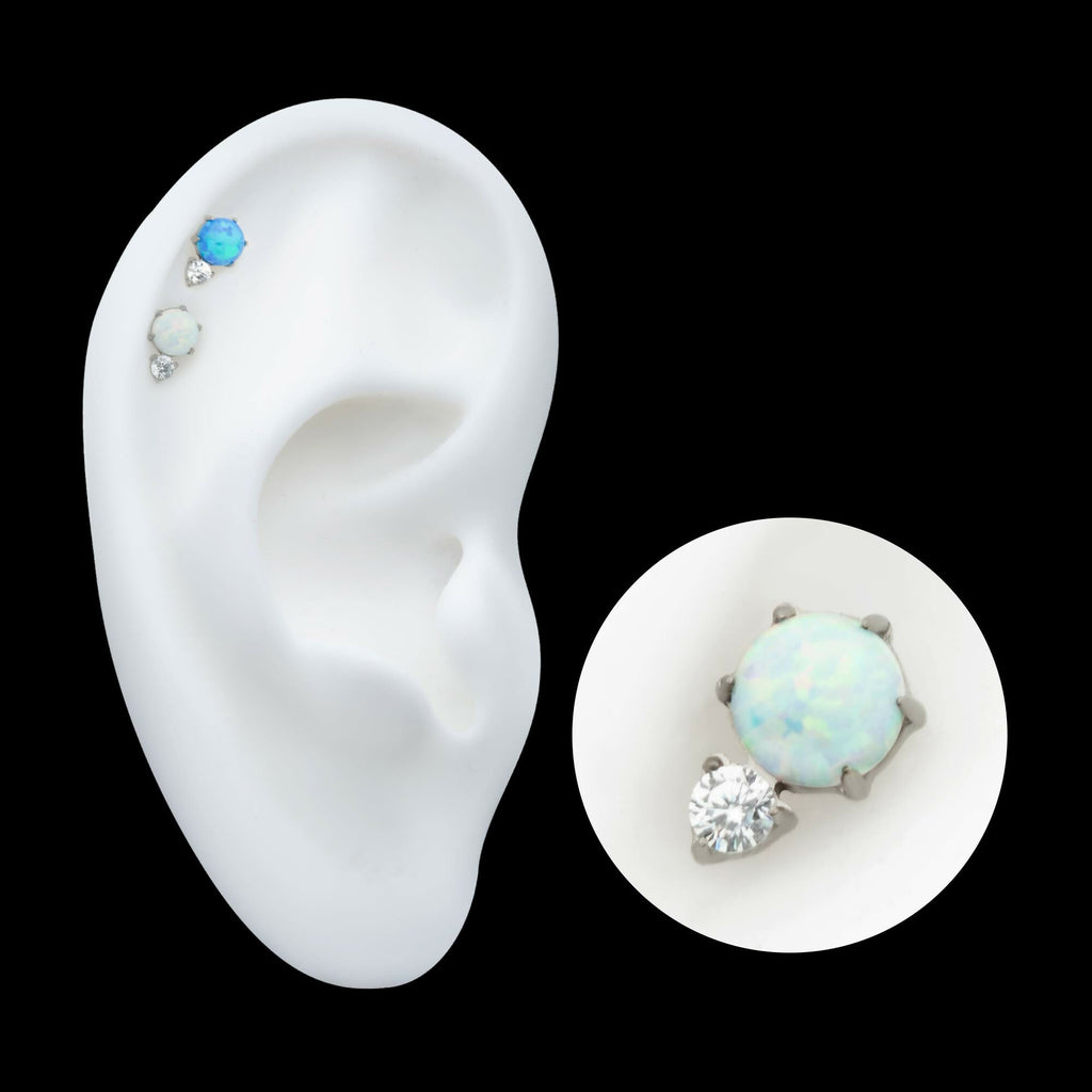 Threadless Prong Set Double Round Gem and Synthetic Opal Top
