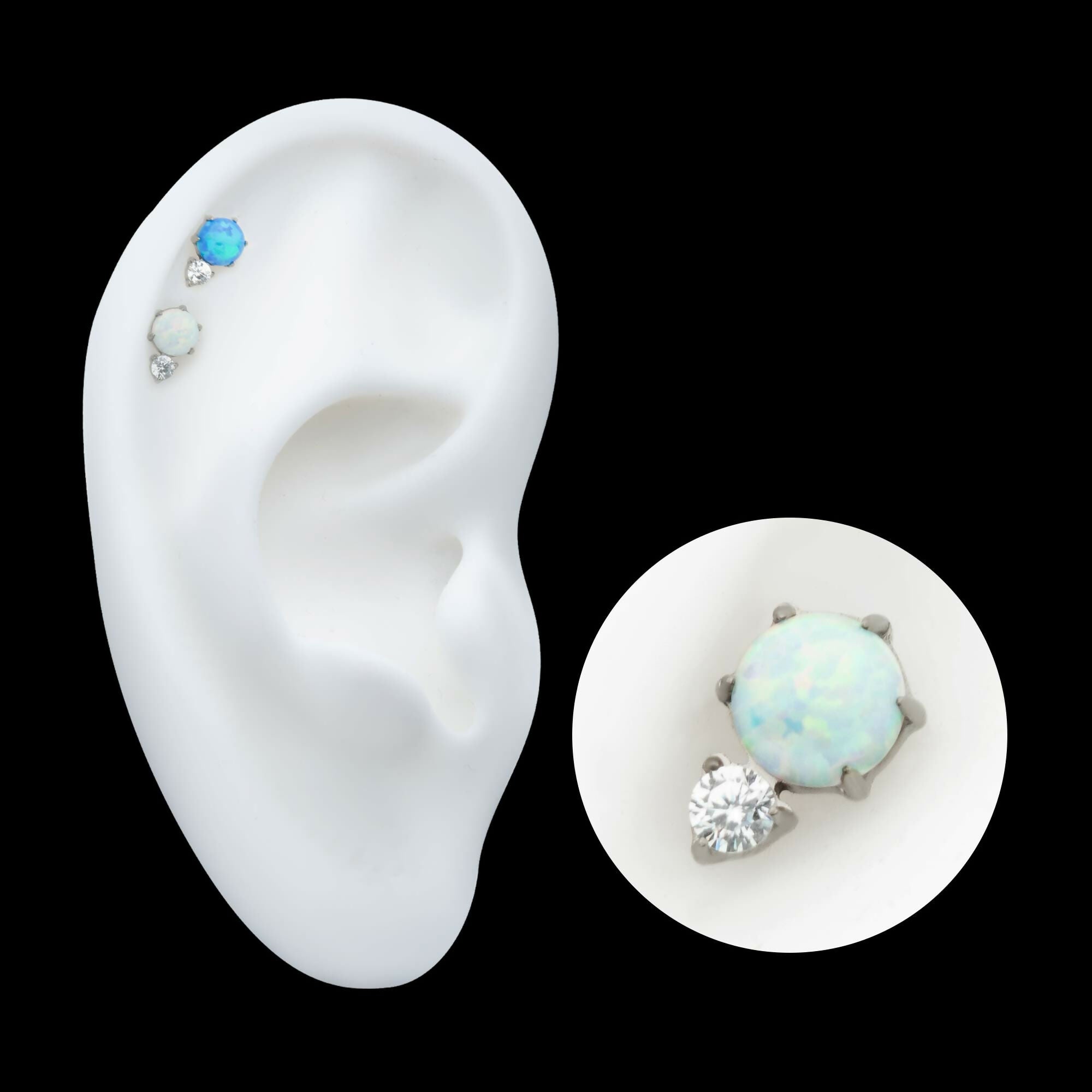 Threadless Prong Set Double Round Gem and Synthetic Opal Top
