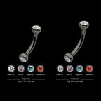 Black PVD Titanium Internally Threaded Double Bezel Gem End Curved Barbell Earring / Nosering