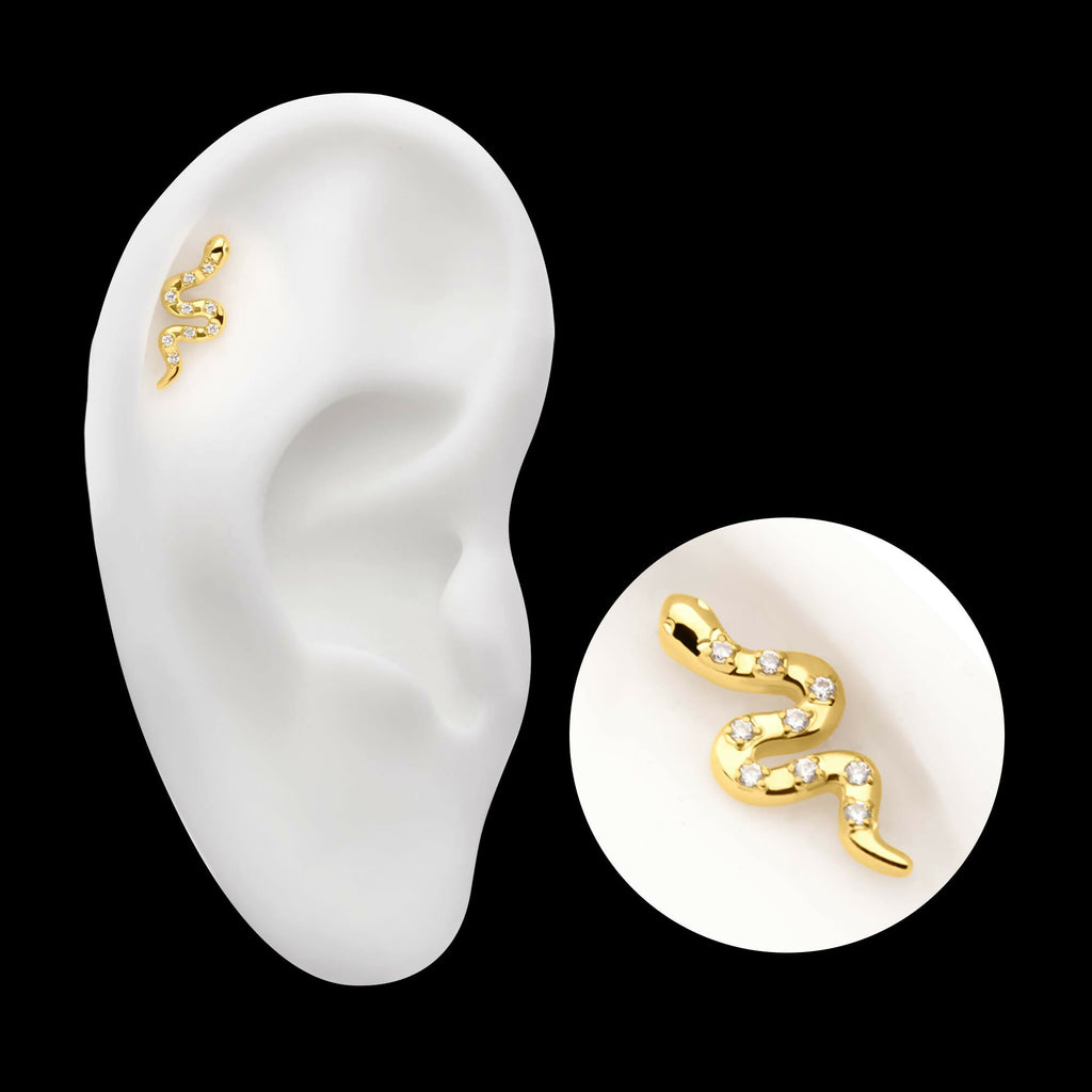 24Kt Gold PVD Titanium Threadless Prong Set 9-Gem Snake Top