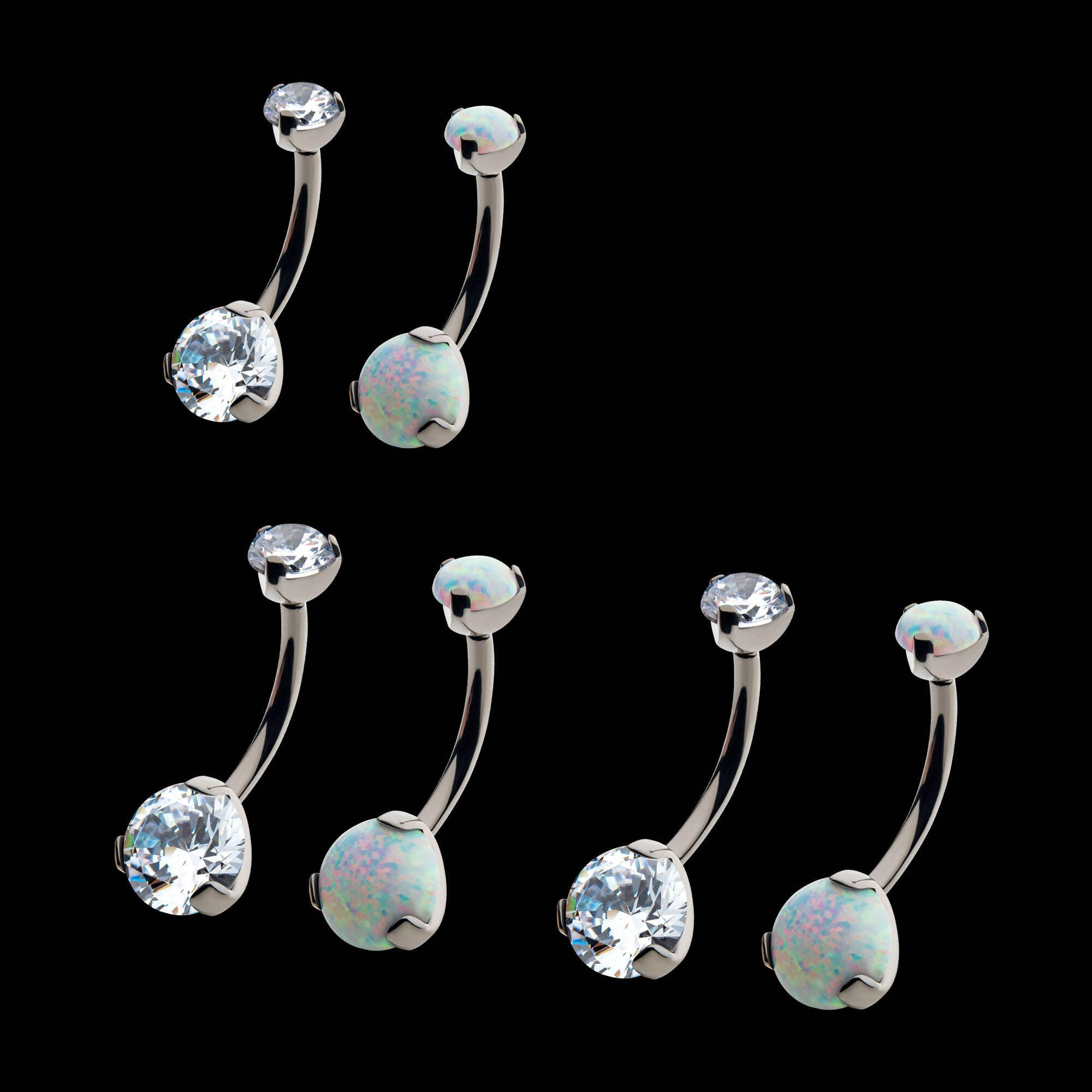 Prong Set Round AAA CZ/Synthetic Opal Detachable Top and Fixed Bottom Navel Curve Earring / Nosering – Titanium
