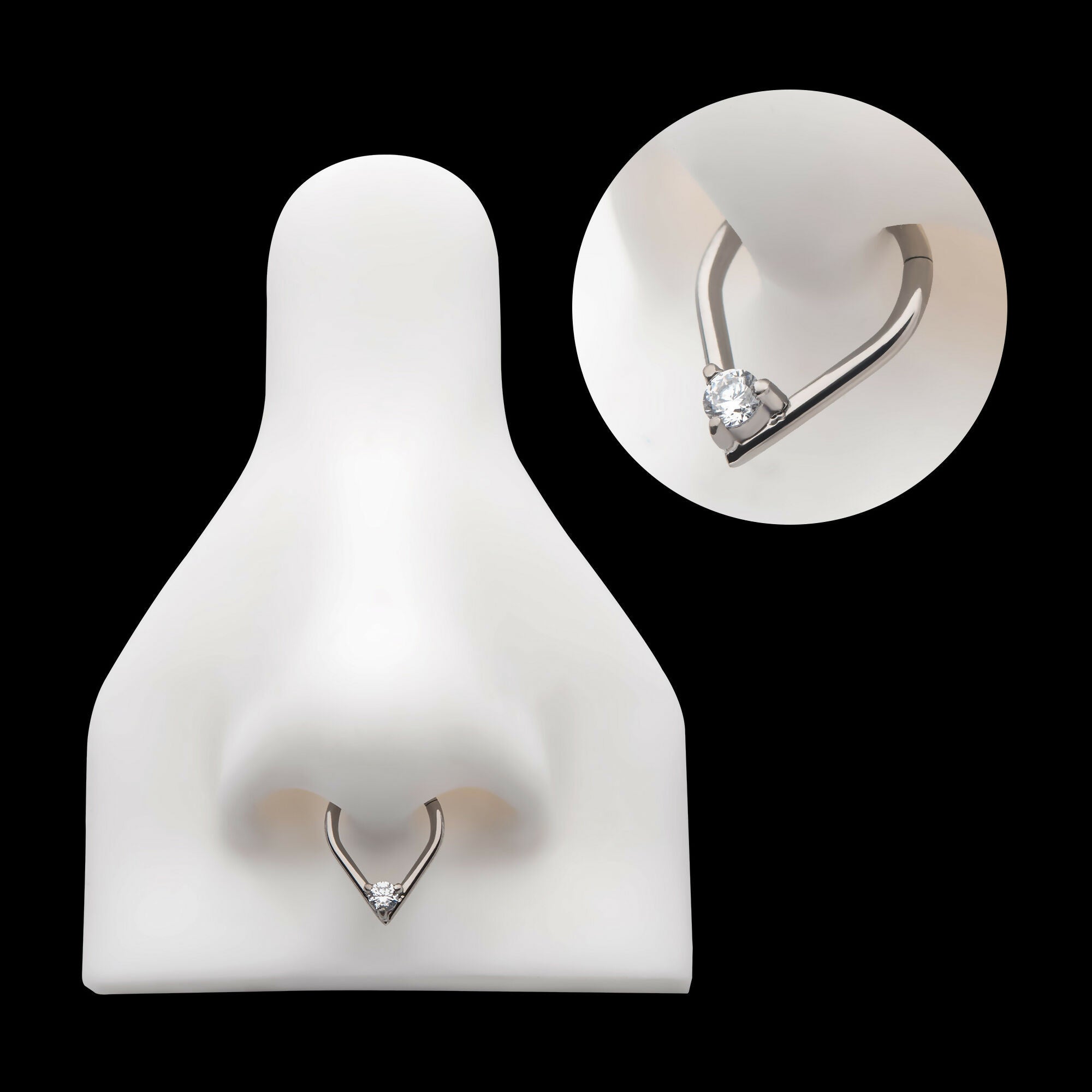 Prong Set Round CZ/Opal Front Facing Hinged Segment Clicker Hoop Earring / Nosering – Titanium
