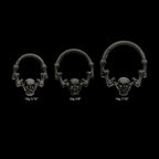 Black PVD Titanium Skull & Bone with Black CZ Gem Eyes Front Facing Hinged Segment Clicker Hoop Earring / Nosering