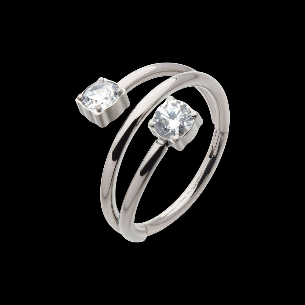 Double Ended Twist Side Facing Hinged Segment Clicker with Round CZ Hoop Earring / Nosering – Titanium