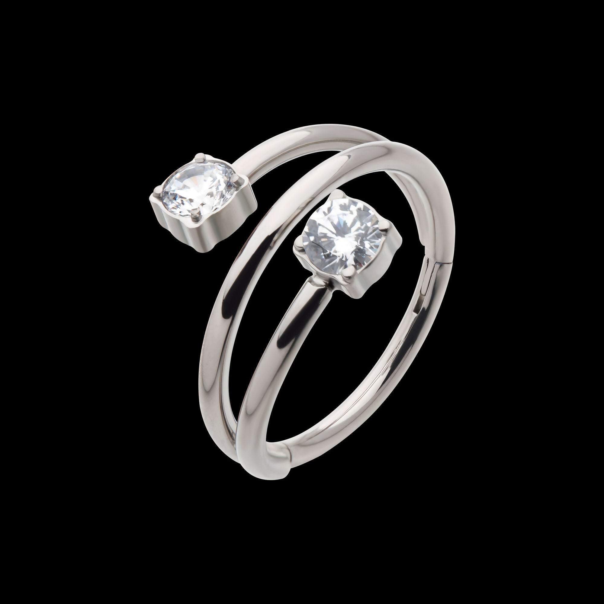 Double Ended Twist Side Facing Hinged Segment Clicker with Round CZ Hoop Earring / Nosering – Titanium