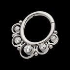 Beads & 5-Bezel Set Gem Front Facing Hinged Segment Clicker Hoop Earring / Nosering – Titanium