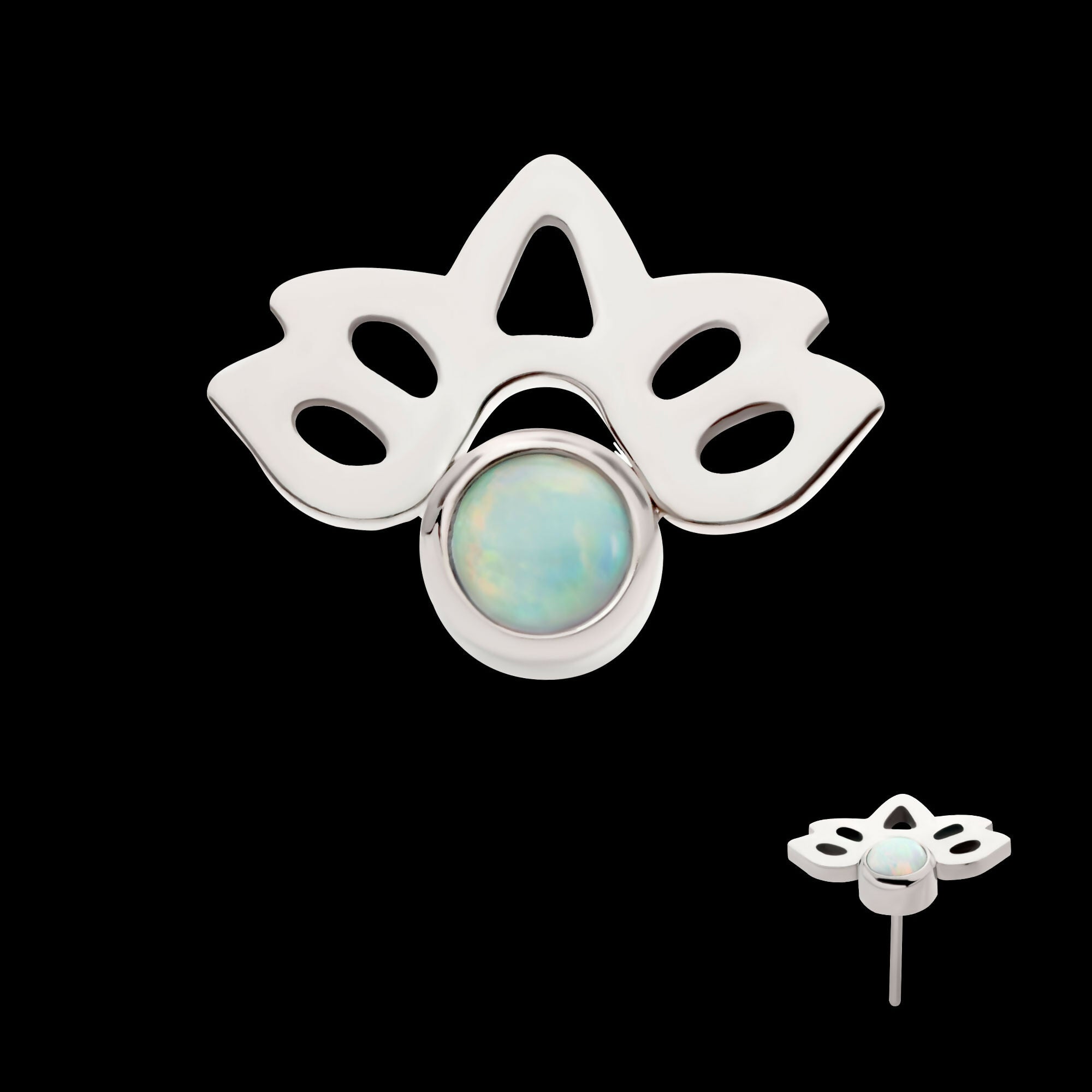 Titanium Threadless with Bezel Set Opal Lotus Flower Top