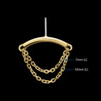 14Kt Gold Threadless Hidden Helix Curved Bar Top with 2-Tier Chain Dangle