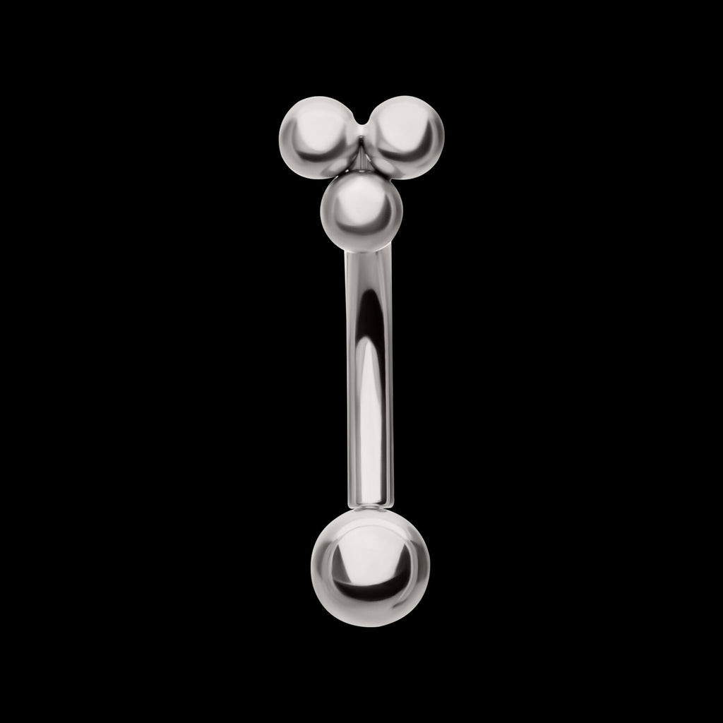 Tri-Bead Fixed Top with Bottom Curved Barbell Earring / Nosering – Titanium