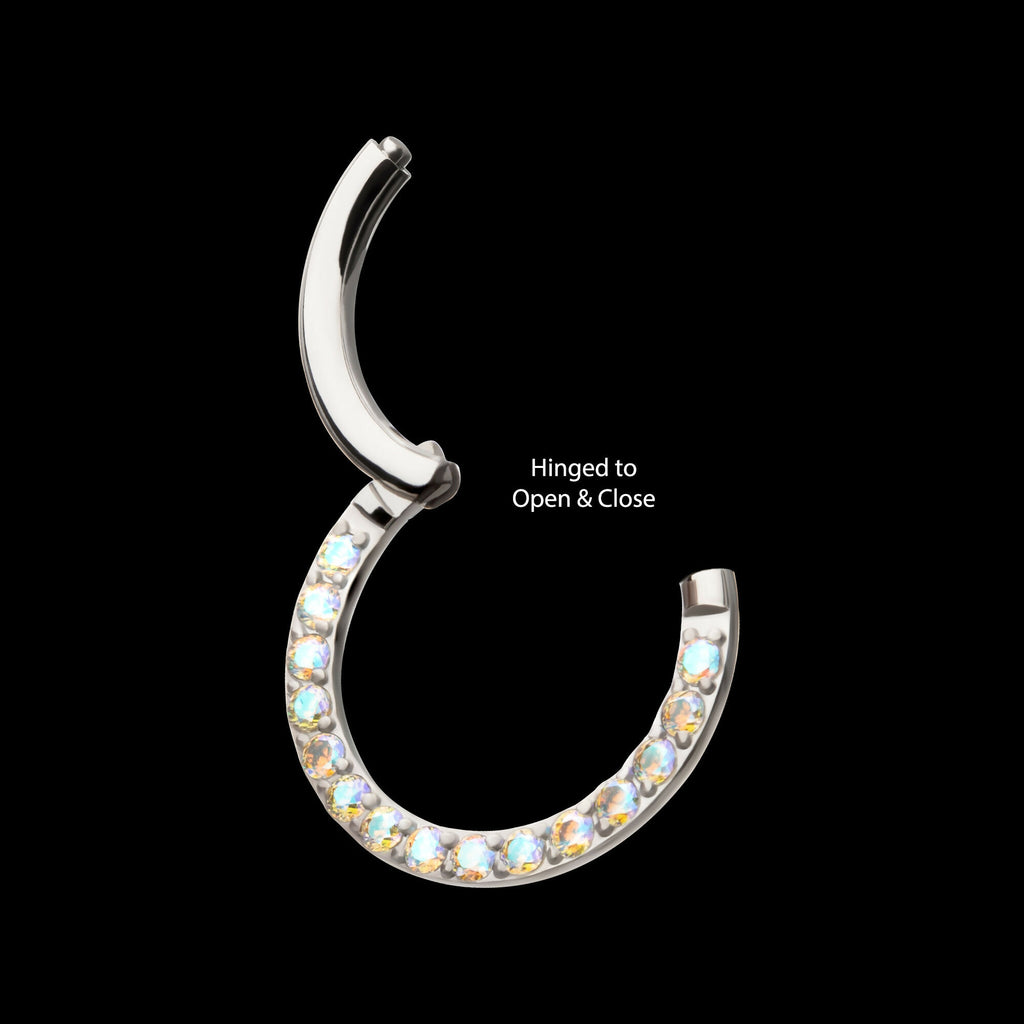 Front Facing Hinged Segment Clicker with CNC Set 1mm Ombre Fade Gem Hoop Earring / Nosering – Titanium
