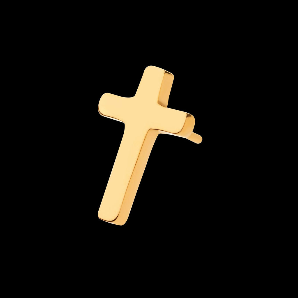24KT Gold PVD Titanium Threadless with Cross Top