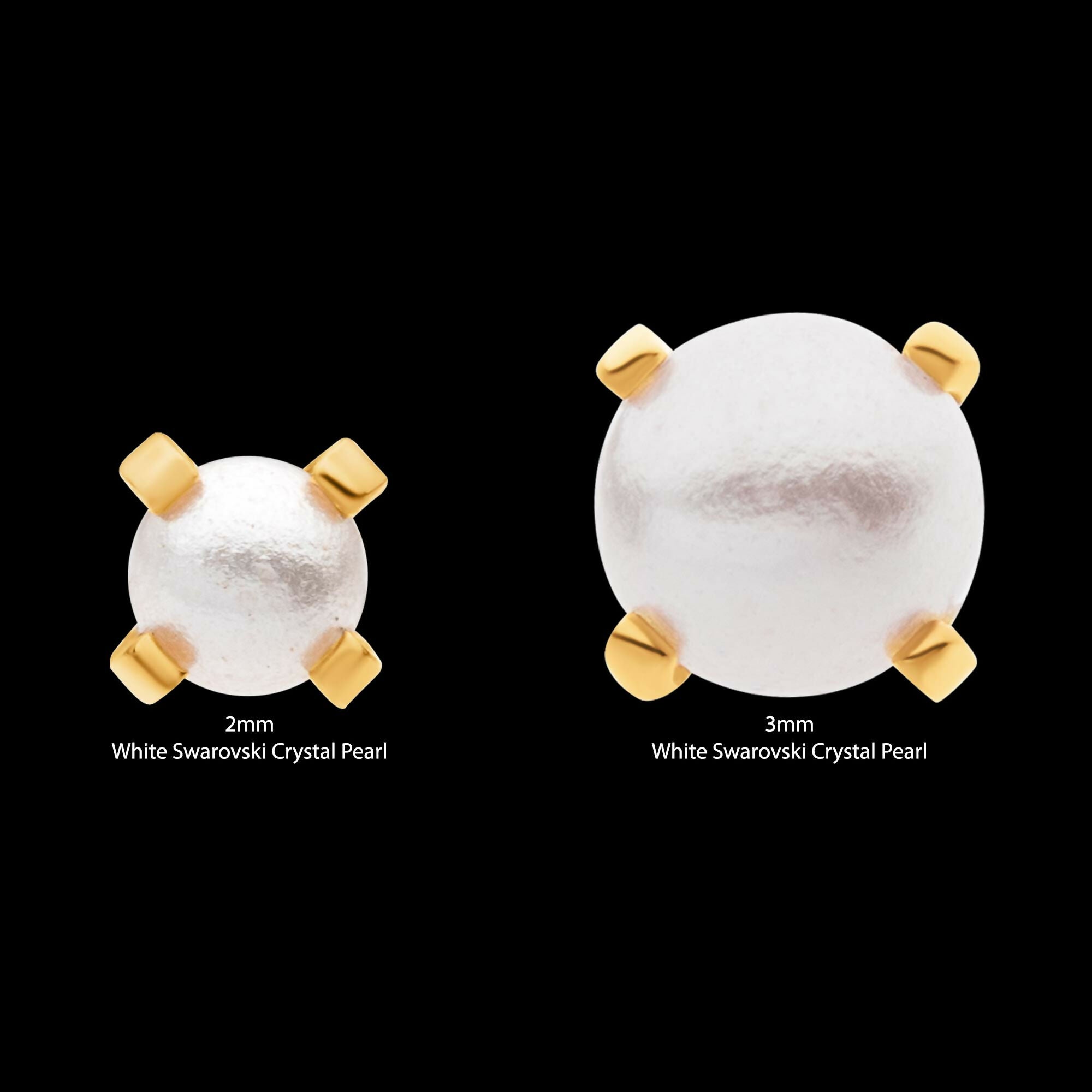 24Kt Gold PVD Titanium Threadless Prong Set White Swarovski Pearl Top