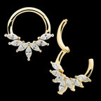 Pronged Marquise CZ 7-Cluster Wreath Hinged Segment Clicker Hoop Earring / Nosering – 14Kt Yellow Gold