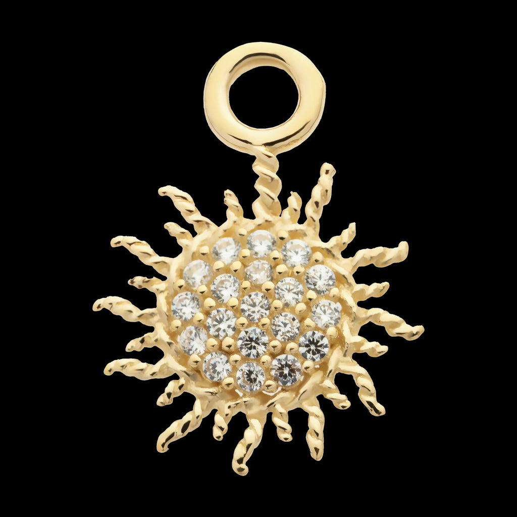 14Kt Yellow Gold Sunburst with Pave Set CZ Charm