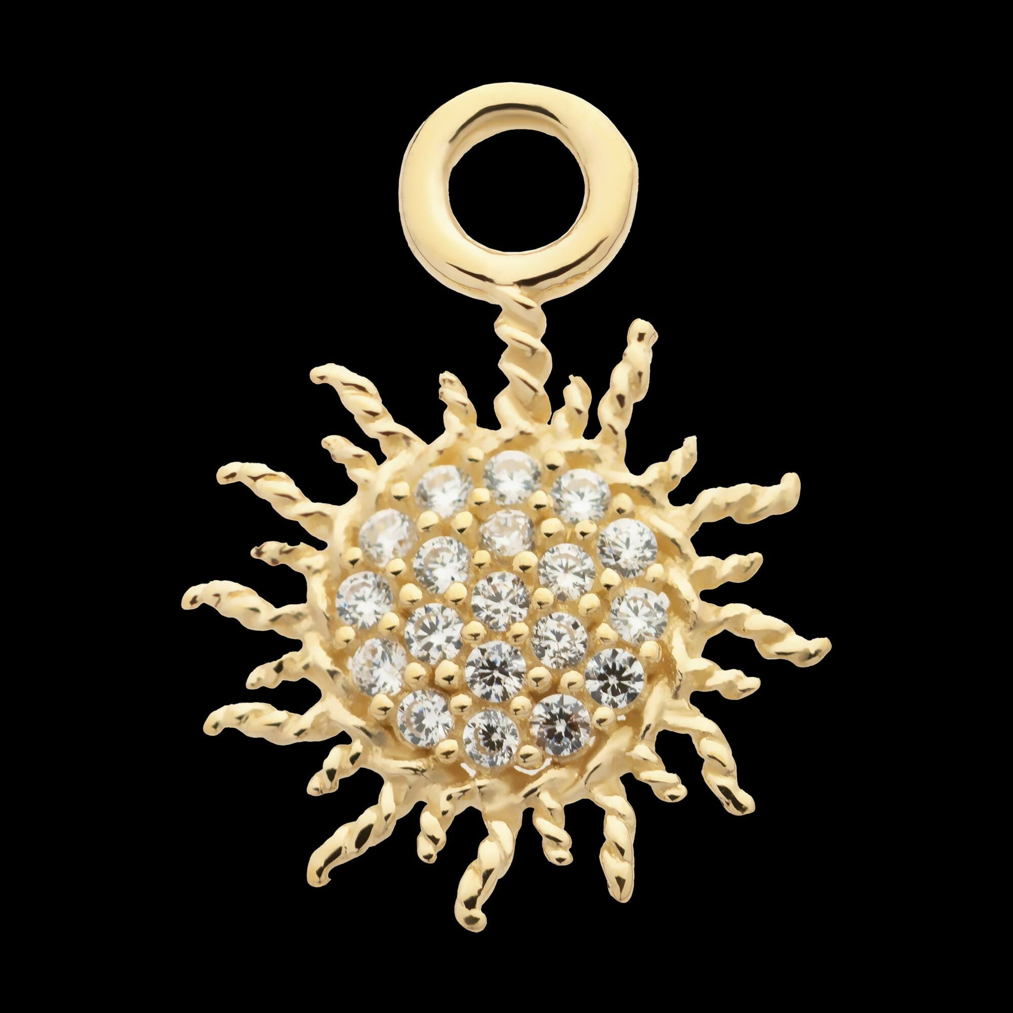 14Kt Yellow Gold Sunburst with Pave Set CZ Charm