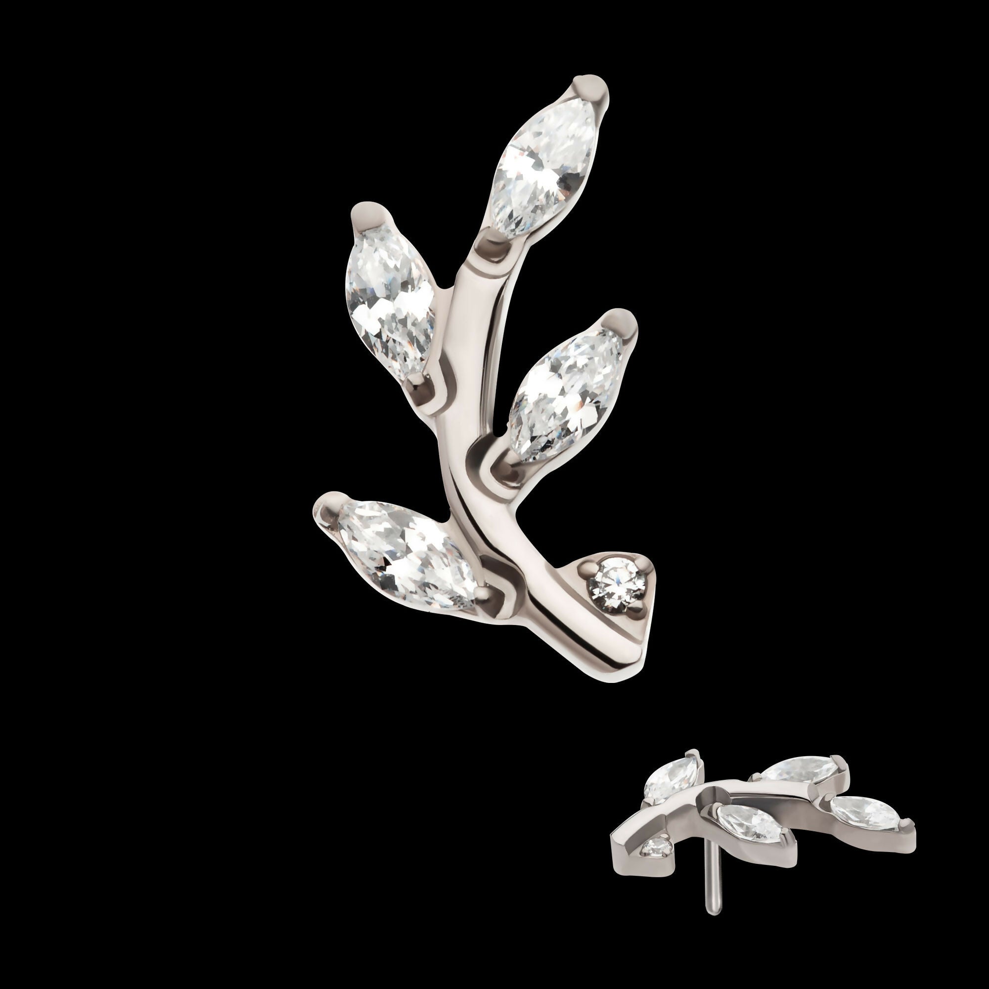 Threadless Prong Set Marquise CZ Leaf Top