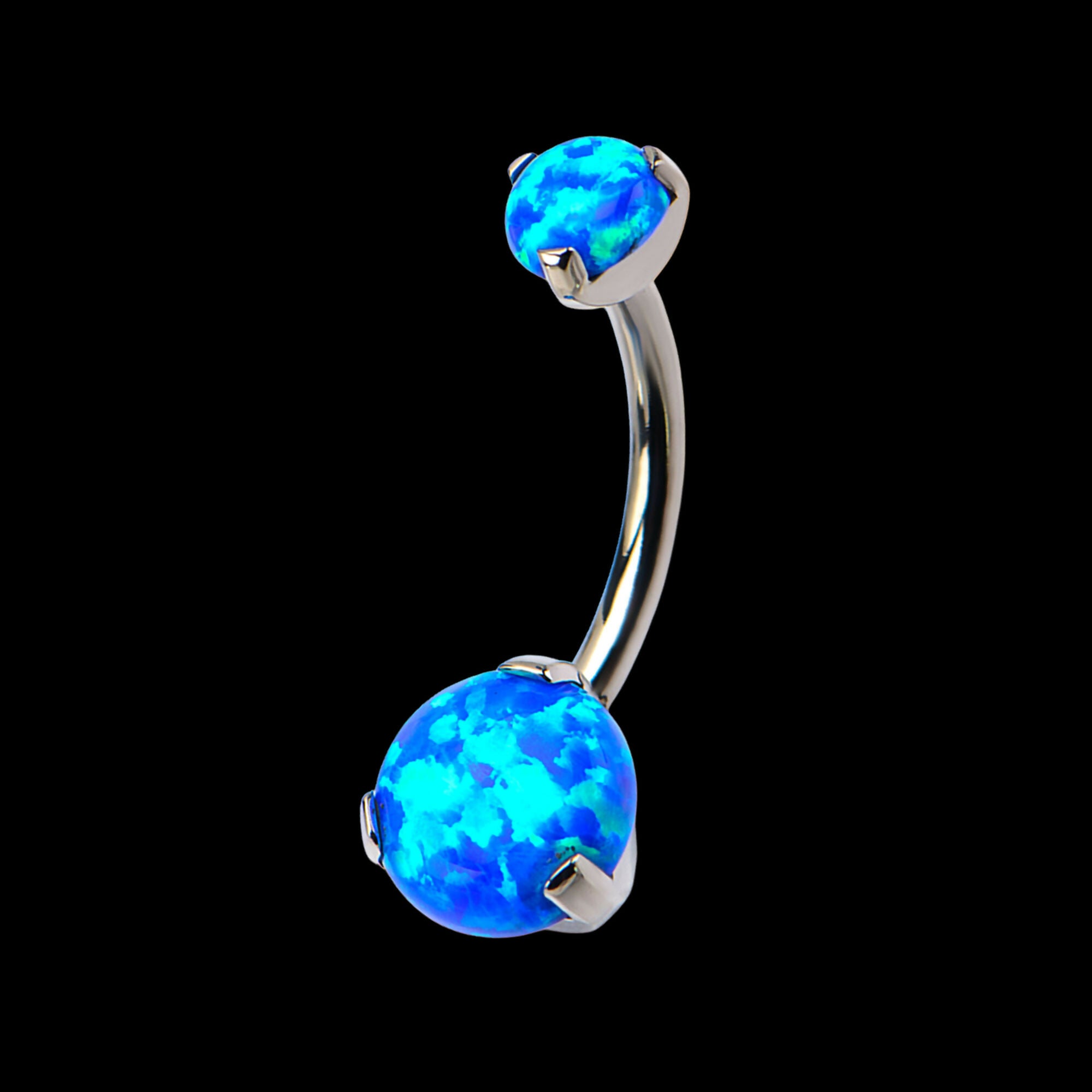 Internally Threaded Prong Set Double Synthetic Opal Navel Curves Earring / Nosering – Titanium