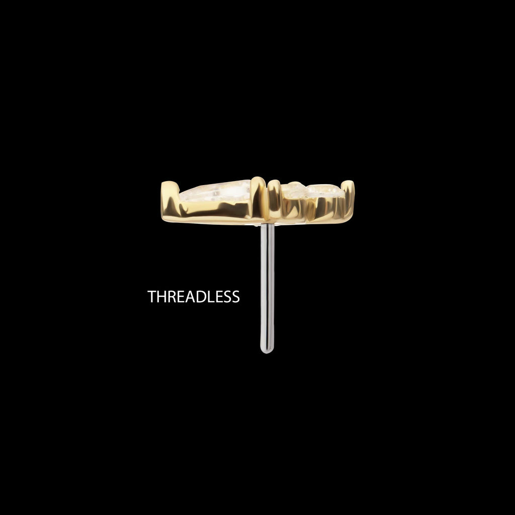 14Kt Gold Threadless Prong Set Teardrop & Triple Round Gem Top