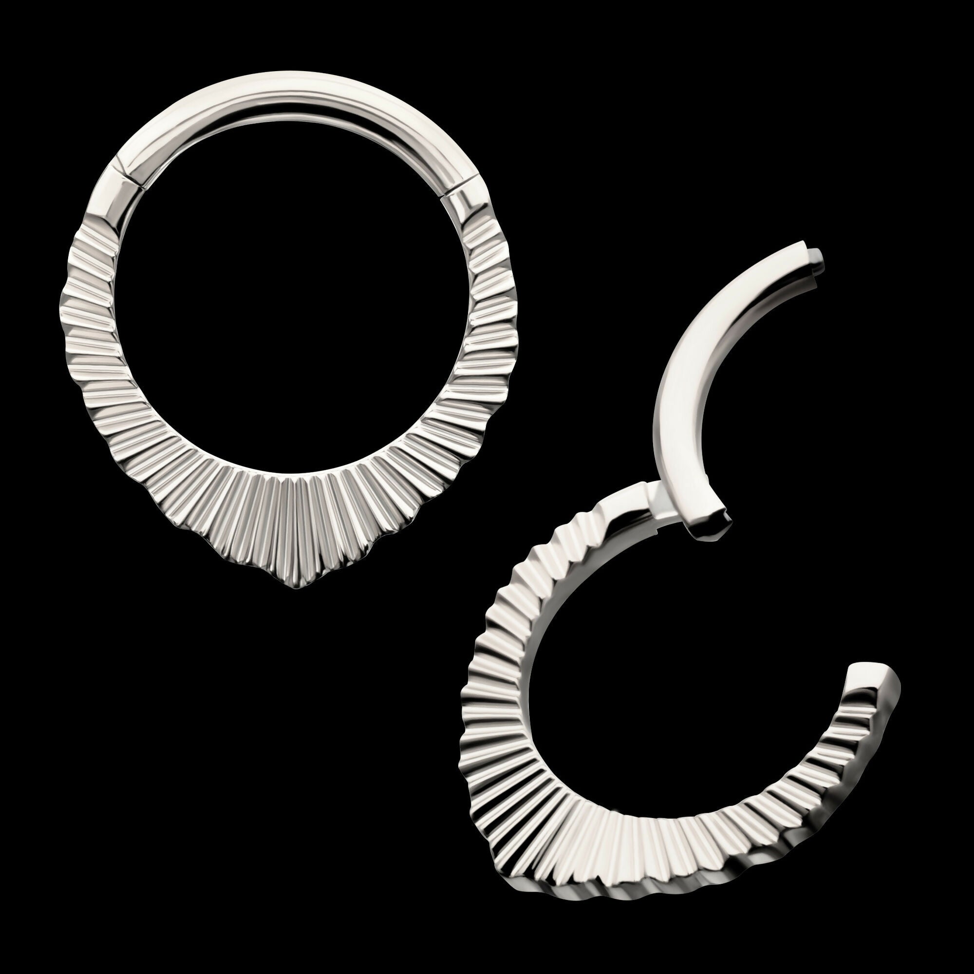 Radiant Pointed Hoop Front Facing Hinged Segment Clicker Earring / Nosering – Titanium