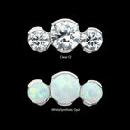 Titanium Threadless Semi-Bezel Set Round Gem/Opal 3-Cluster Top