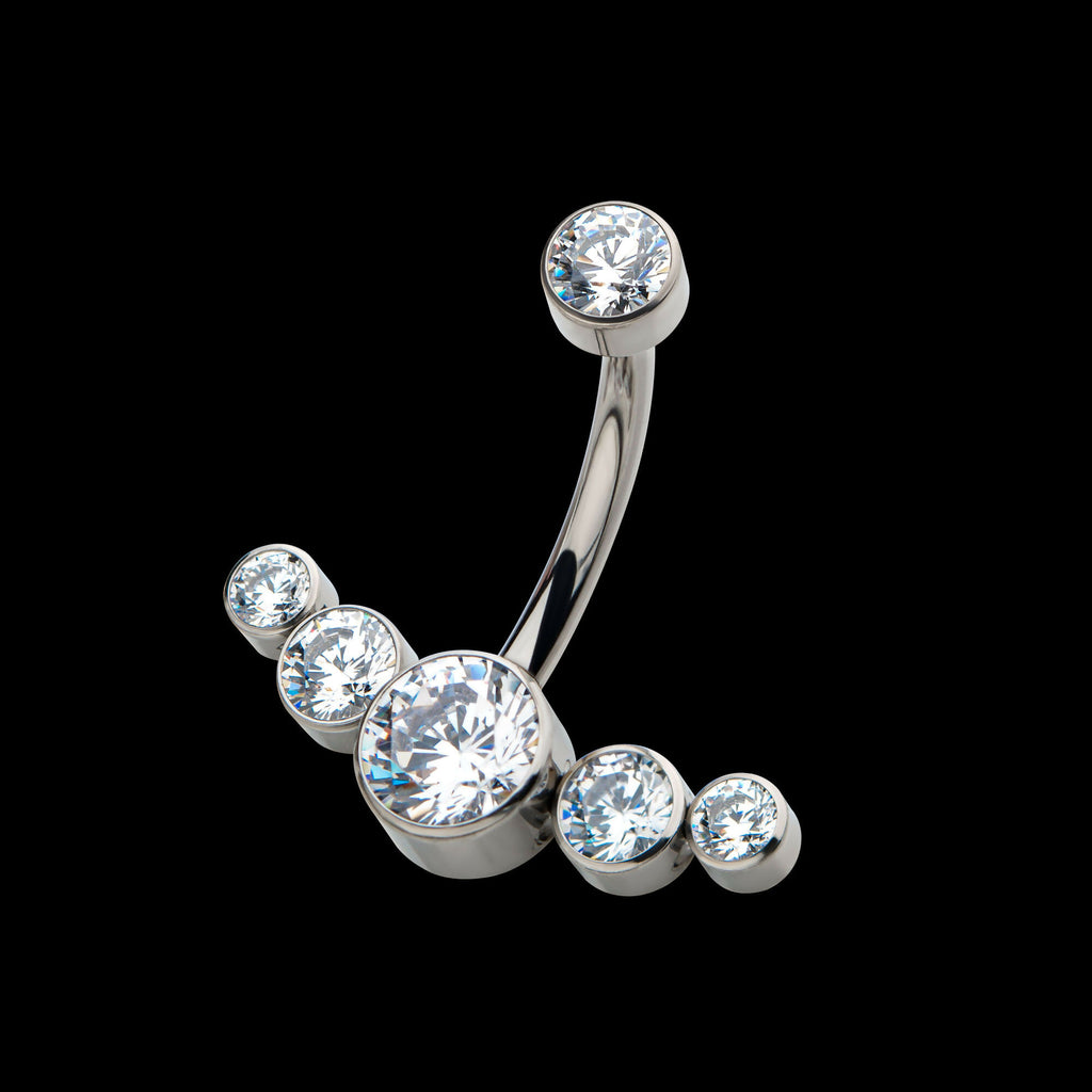 Internally Threaded with 5 Bezel Set CZ/Synthetic Opal Cluster Fixed Navel Earring / Nosering – Titanium