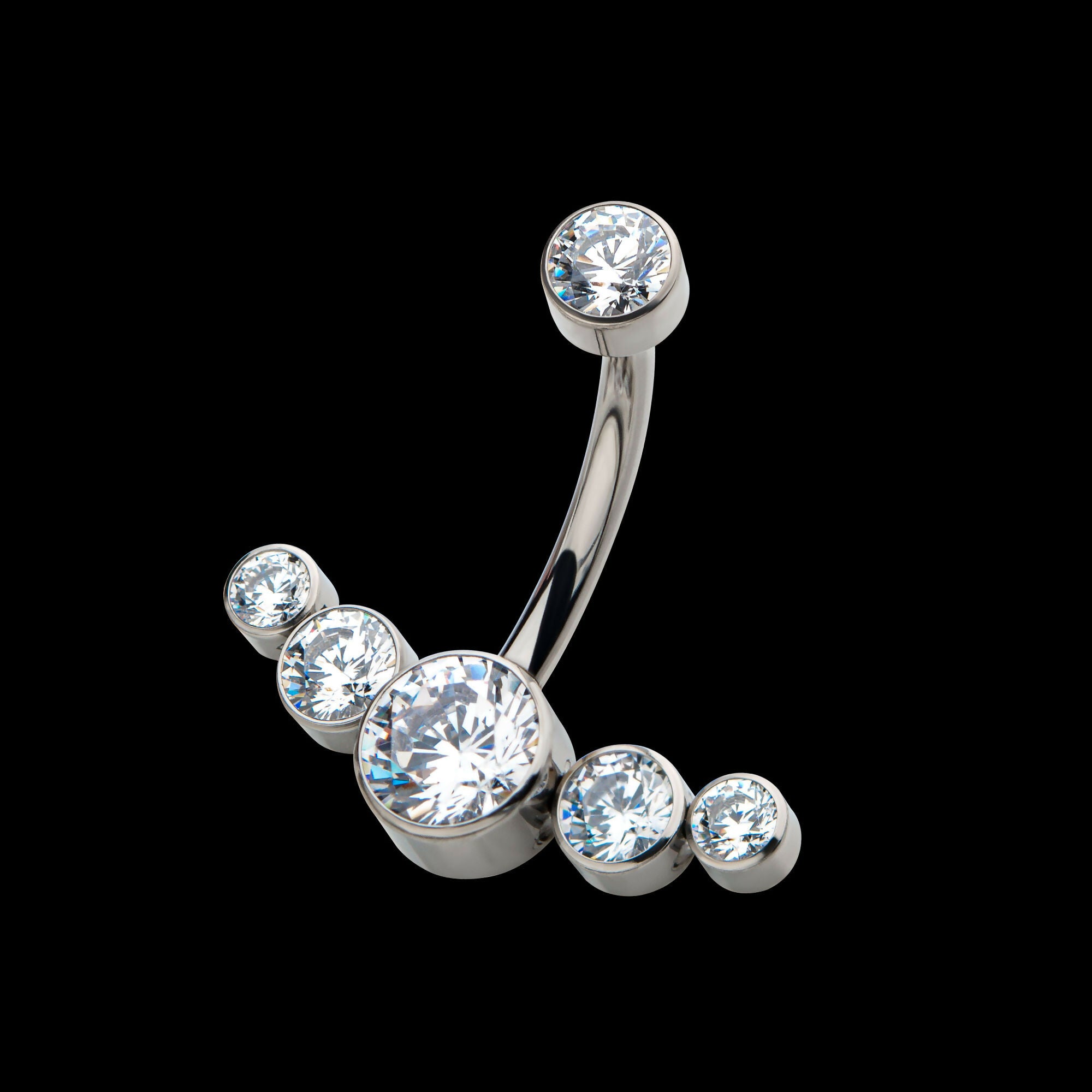 Internally Threaded with 5 Bezel Set CZ/Synthetic Opal Cluster Fixed Navel Earring / Nosering – Titanium