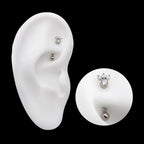 Internally Threaded with 4 Clear AAA CZ Fixed Top Curved Barbell Earring / Nosering – Titanium