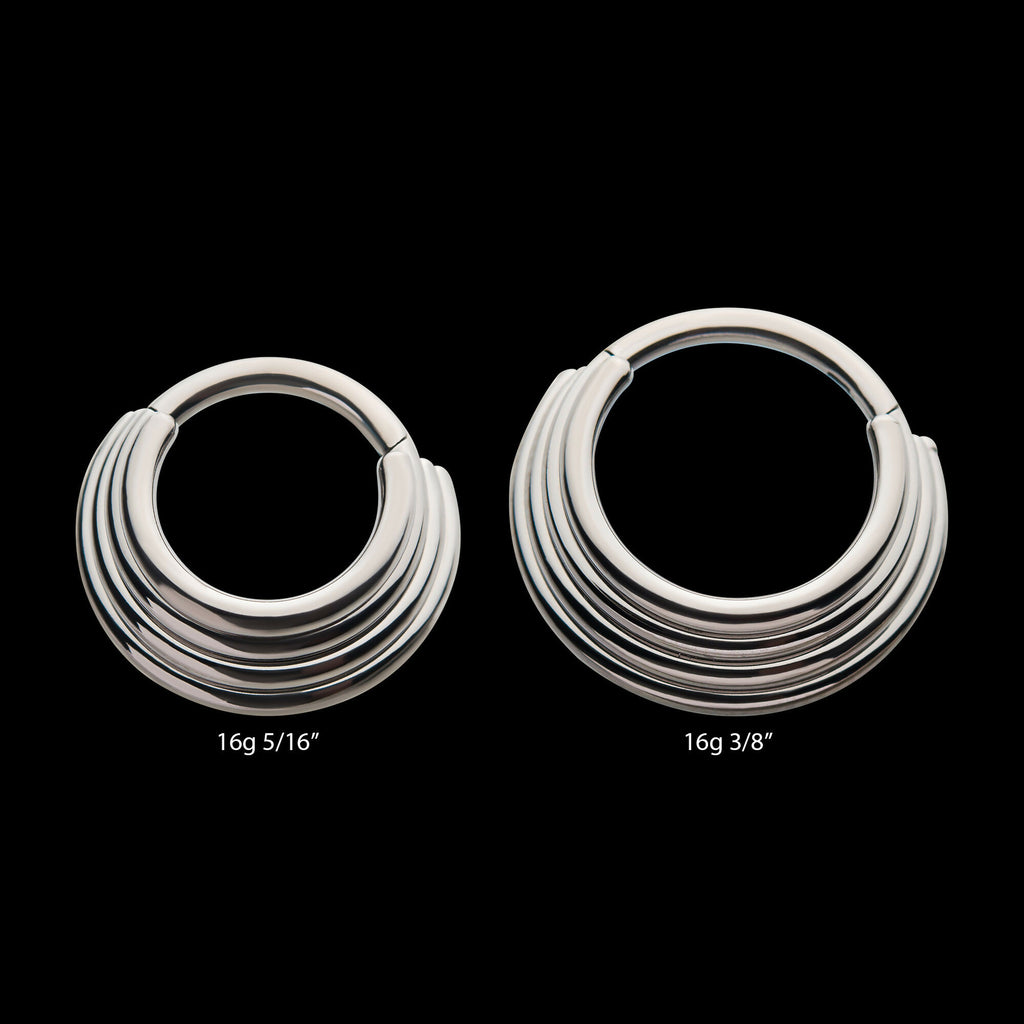 Four Stacked Front Facing Hinged Segment Clicker Hoop Earring / Nosering – Titanium