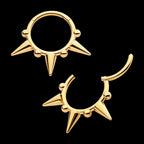 24Kt Gold PVD Titanium Spike Design Front Facing Hinged Segment Clicker Hoop Earring / Nosering
