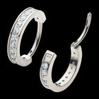 Prong Set Clear AAA CZ 2.5mm Thick Hinged Segment Clicker Hoop Earring / Nosering – Titanium
