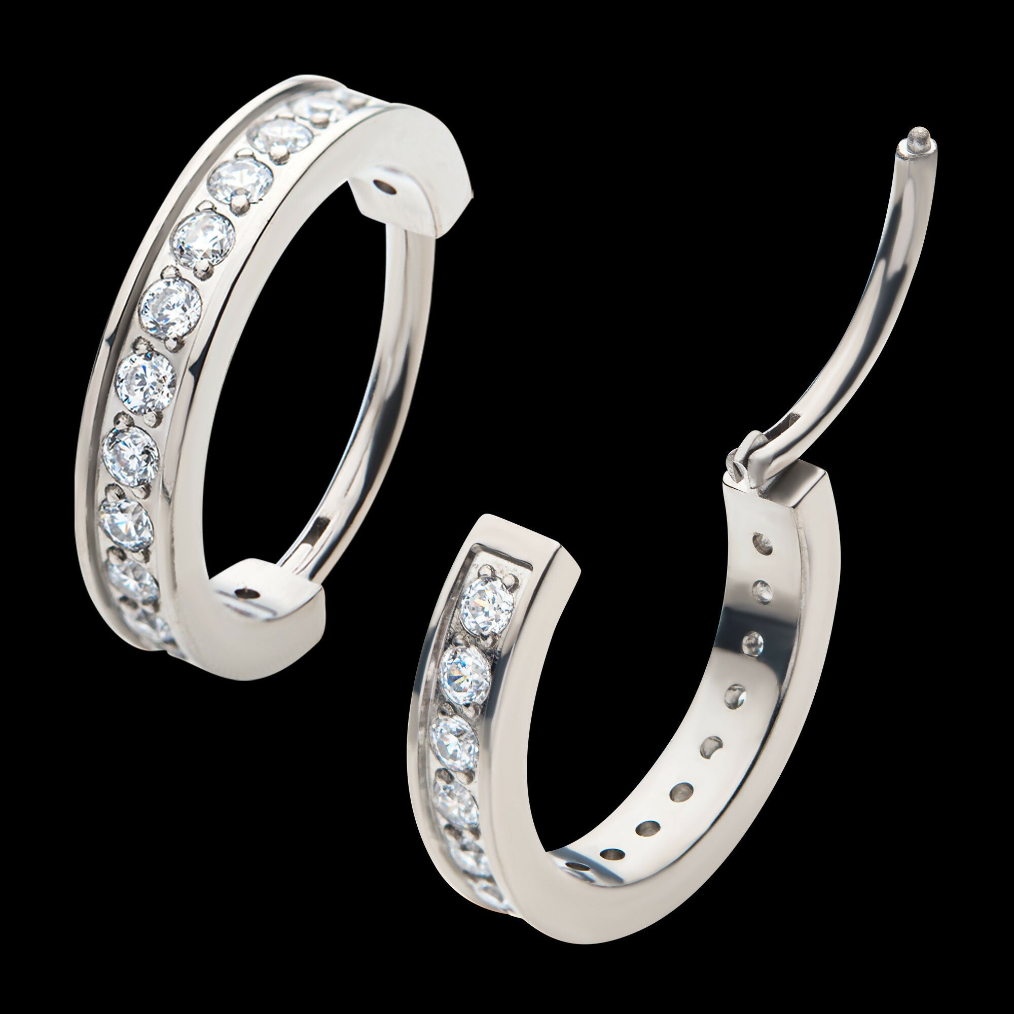 Prong Set Clear AAA CZ 2.5mm Thick Hinged Segment Clicker Hoop Earring / Nosering – Titanium