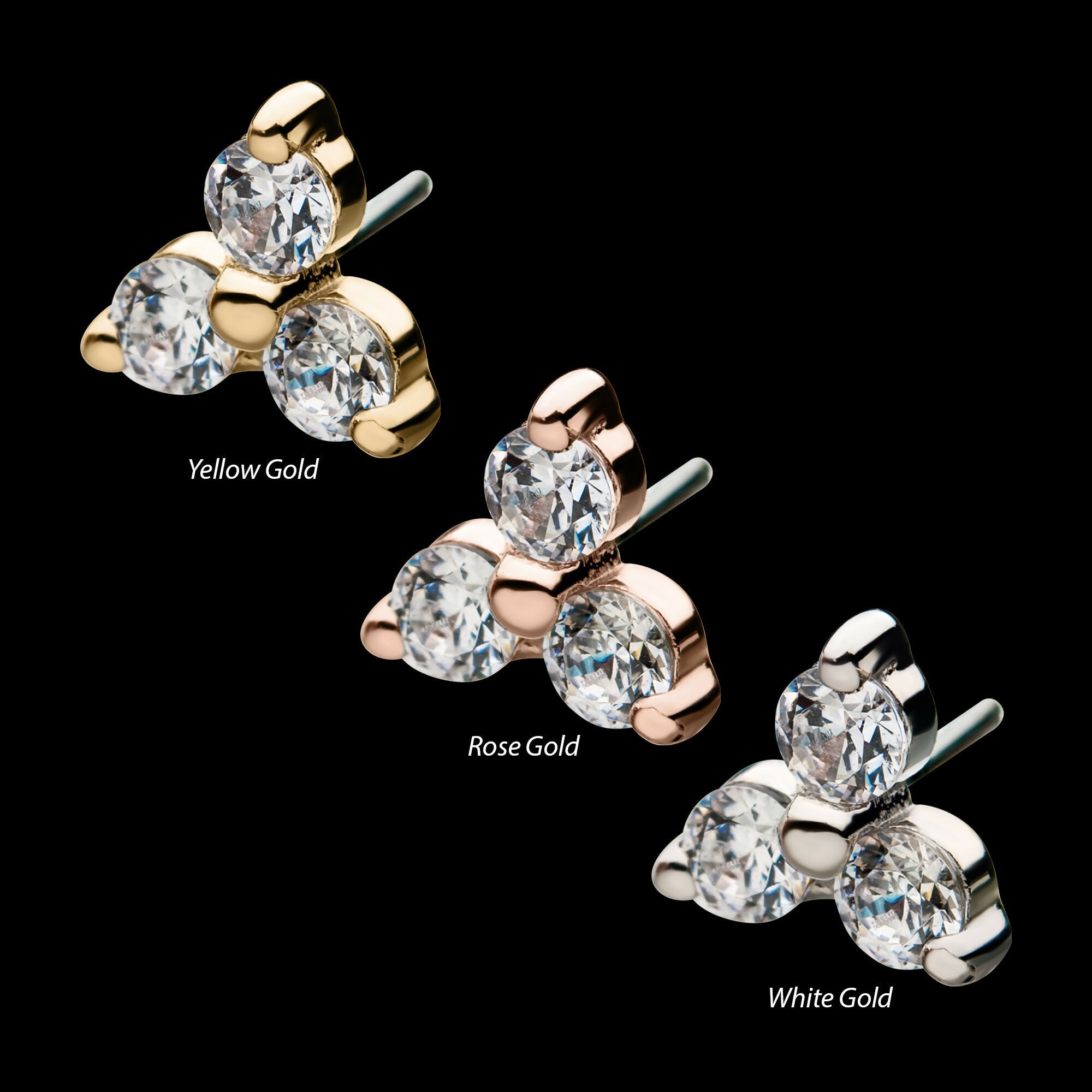 14Kt Yellow Gold Threadless Pronged Round Opal/CZ Trinity Top