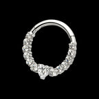 Clustered Prong Set Round CZ with Center Heart CZ Front Facing Hinged Segment Clicker Hoop Earring / Nosering – Titanium