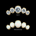 24Kt Gold PVD Titanium Threadless Semi-Bezel Set Round Gem/Opal 5-Cluster Top
